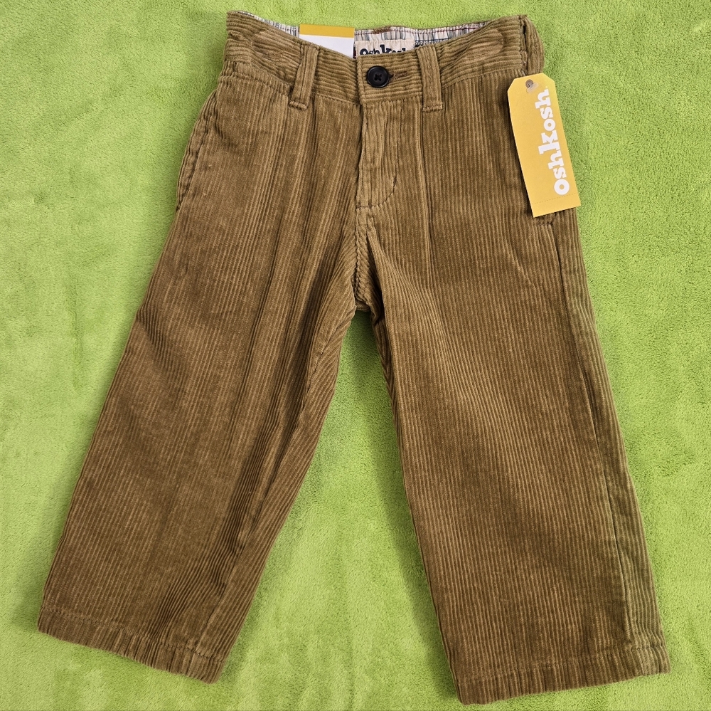 NWT 3T BOYS CORDUROY PANTS Oshkosh 100% COTTON Medium Brown (Q4)